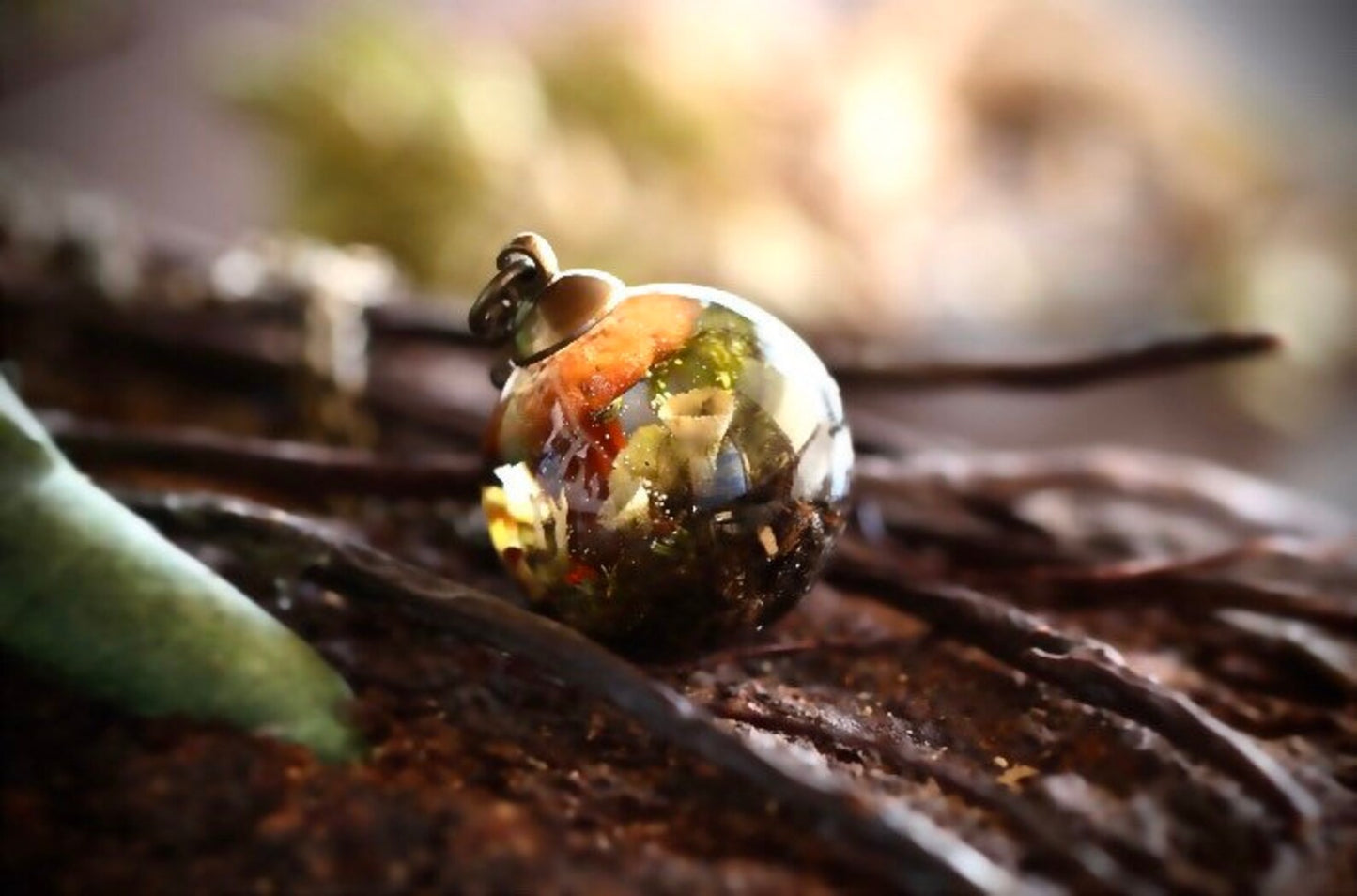 Moss Pixie Cup Lichen With Tiny Mushrooms Globe Terrarium Necklace