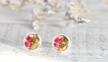 Elegant Pastel Pink Botanical Heather Earrings - Sterling Silver