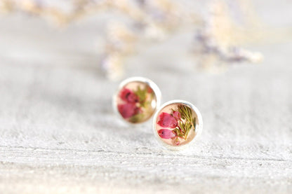 Elegant Pastel Pink Botanical Heather Earrings - Sterling Silver