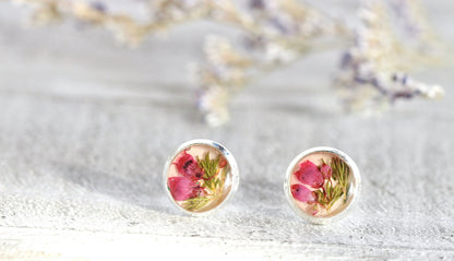 Elegant Pastel Pink Botanical Heather Earrings - Sterling Silver