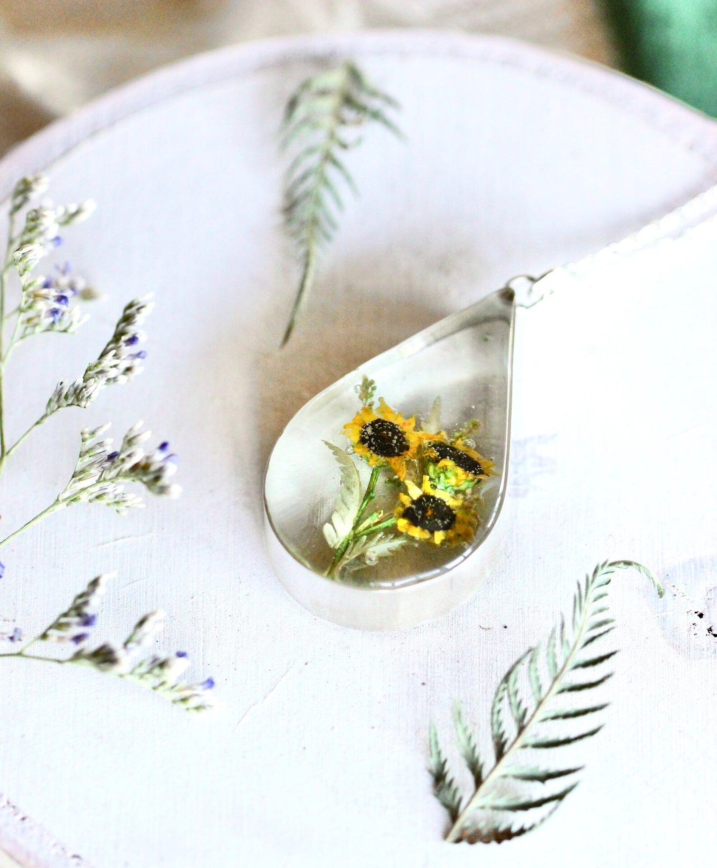 Real Miniature Sunflower Necklace - Sterling Silver