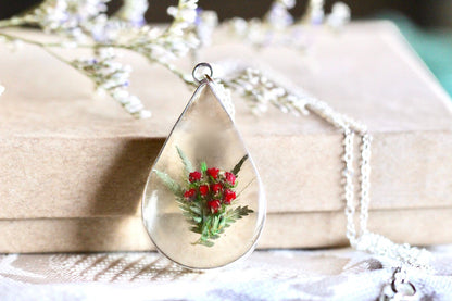 Tiny Red Roses Bouquet Necklace - Sterling Silver