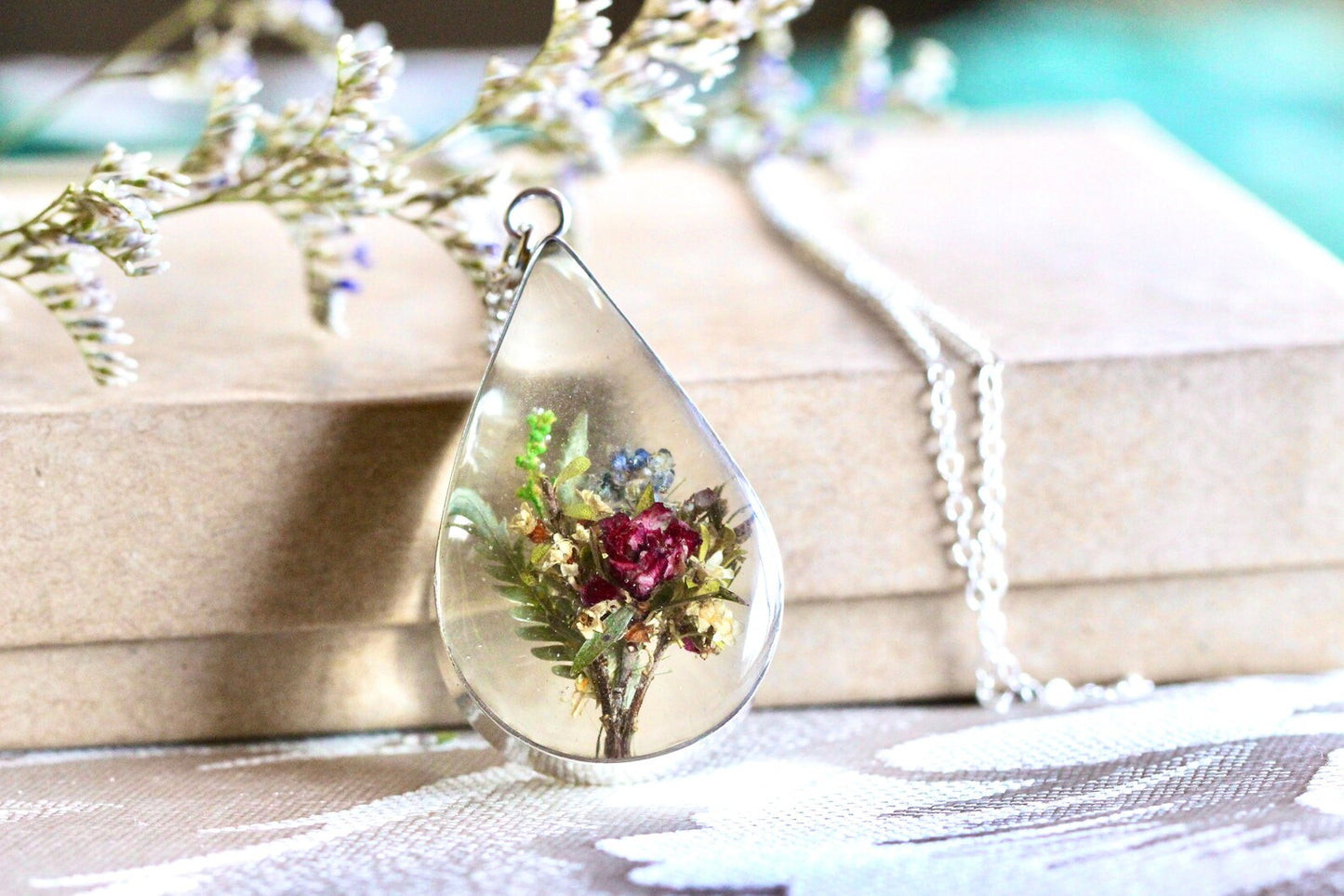 Tiny Pastel Floral Bouquet Necklace - Sterling Silver