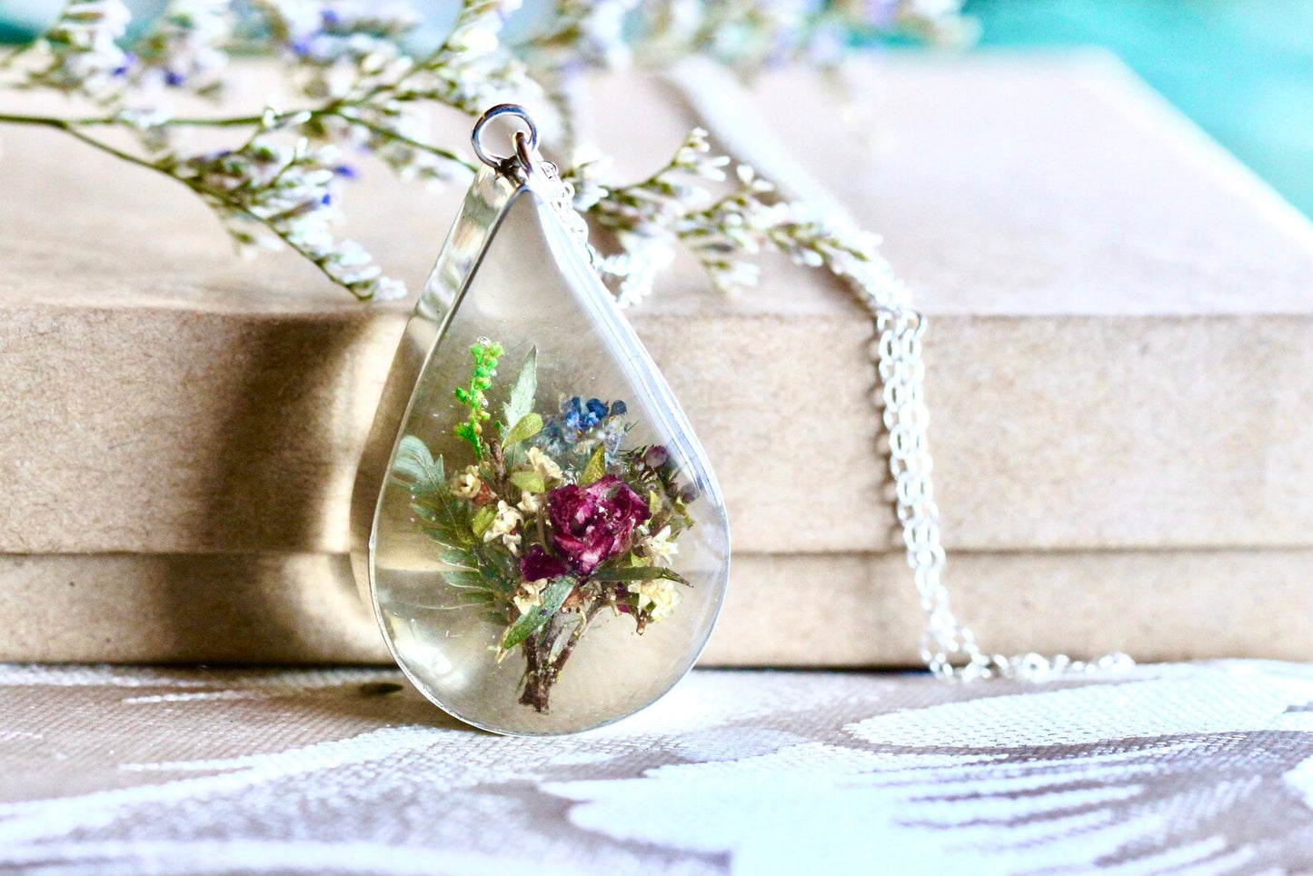 Tiny Pastel Floral Bouquet Necklace - Sterling Silver