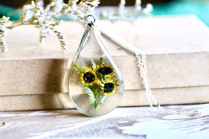 Real Miniature Sunflower Necklace - Sterling Silver